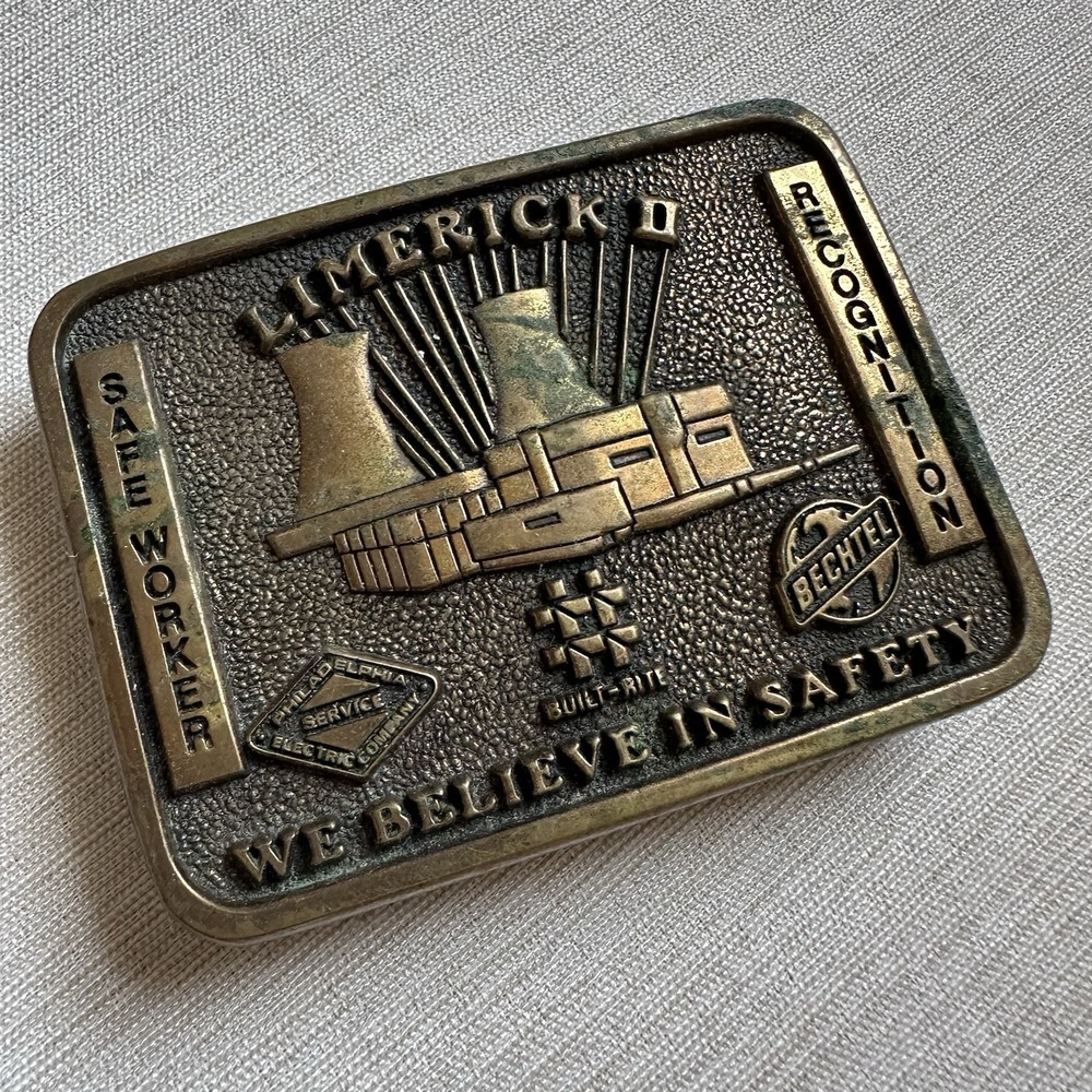 BECHTEL LIMERICK II, We Believe in Safety Solid Brass Belt Buckle BTS 1983